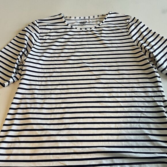 Lands’ End Women’s XL Sunshade UPF50 Elbow Sleeve Rash Guard Navy And White - Picture 2 of 7